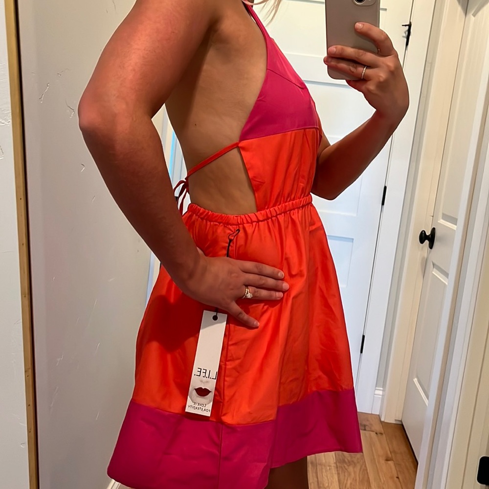 Net Open Back Color Block Dress - image 4